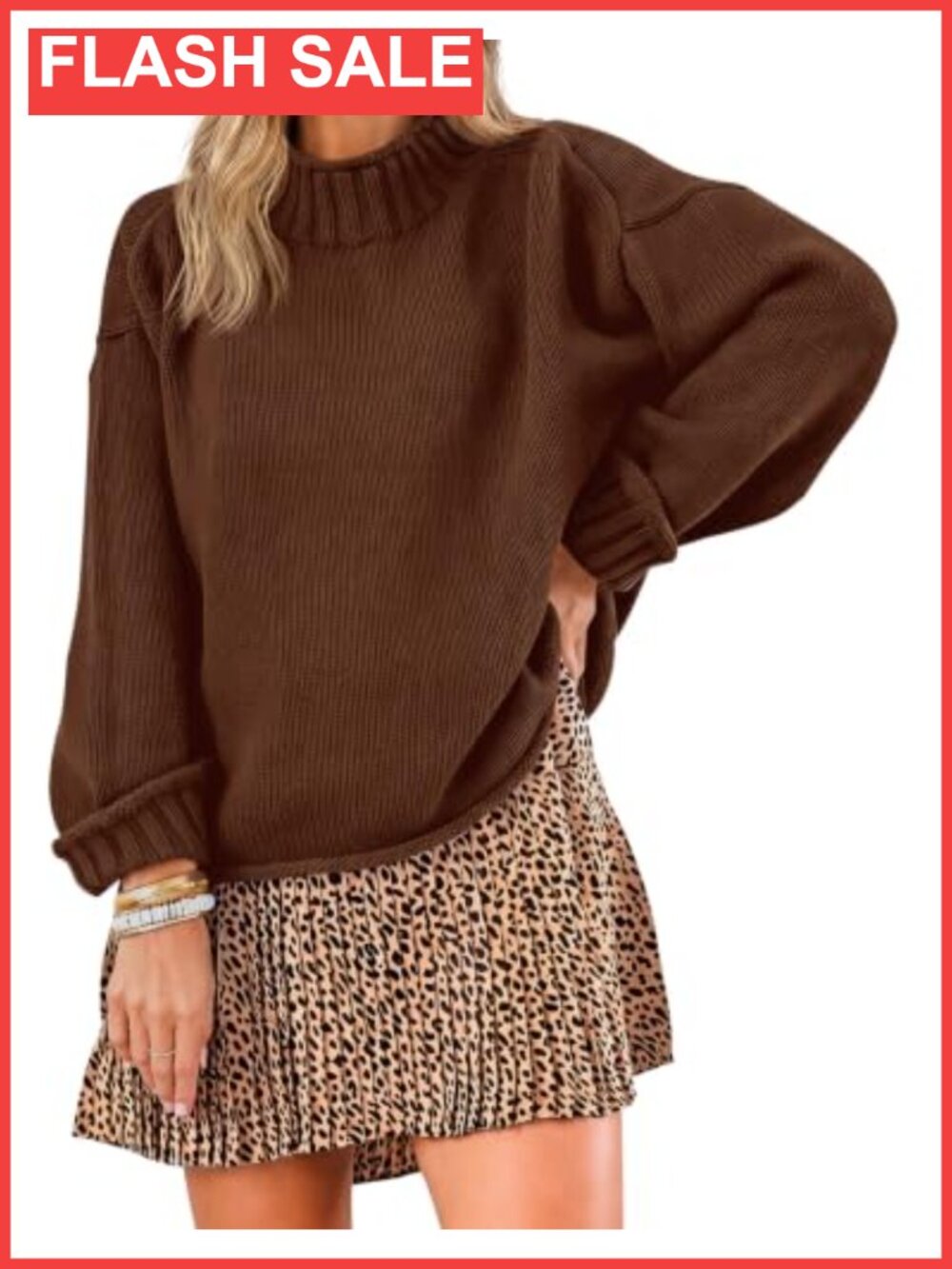 Oversized Chunky Knit Mock Neck Sweater Women 100% Cotton Pullover